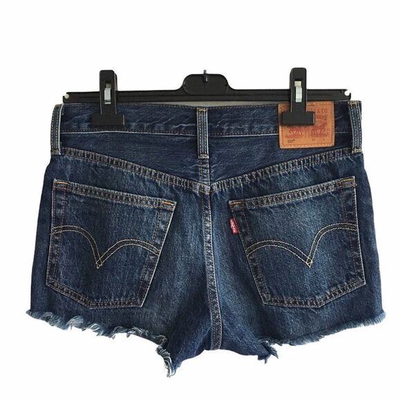 𝅺LEVI’S 501 High Rise Cut Off Denim Shorts Blue 26 - Picture 1 of 3
